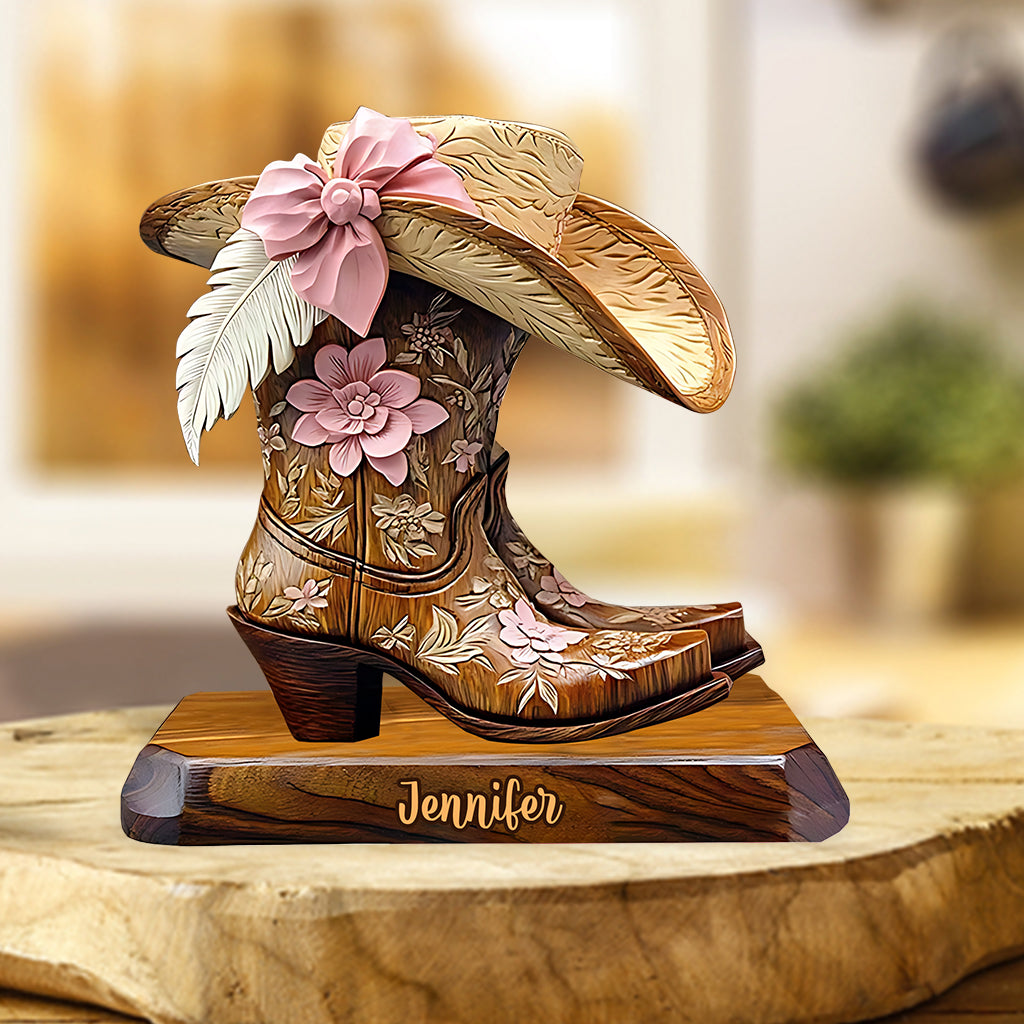 Bottes de cowgirl - Plaque acrylique personnalisée en forme de cowgirl