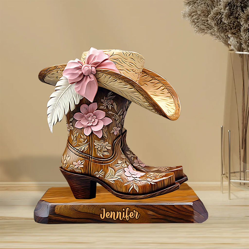 Bottes de cowgirl - Plaque acrylique personnalisée en forme de cowgirl