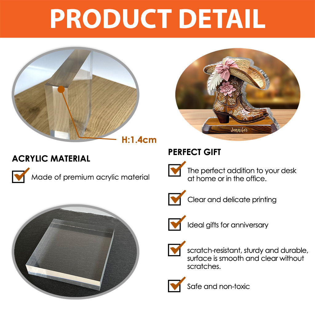 Bottes de cowgirl - Plaque acrylique personnalisée en forme de cowgirl