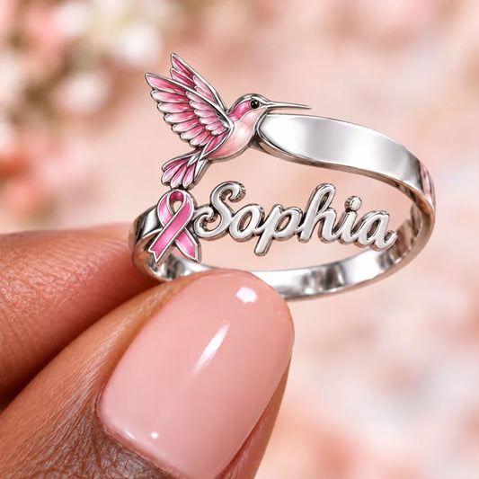 Sensibilisation au cancer du sein - Bague ajustable personnalisée