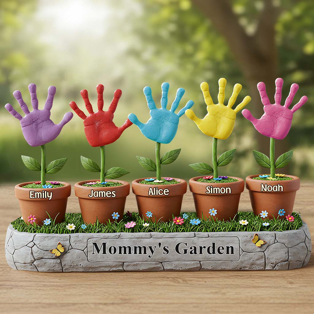 Magnifique cadeau d'empreinte de main d'enfant dans un jardin pour maman ou grand-mère - Plaque acrylique personnalisée avec empreinte de main
