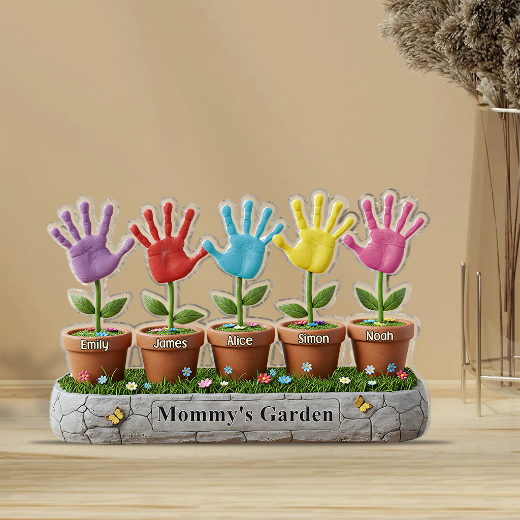 Magnifique cadeau d'empreinte de main d'enfant dans un jardin pour maman ou grand-mère - Plaque acrylique personnalisée avec empreinte de main