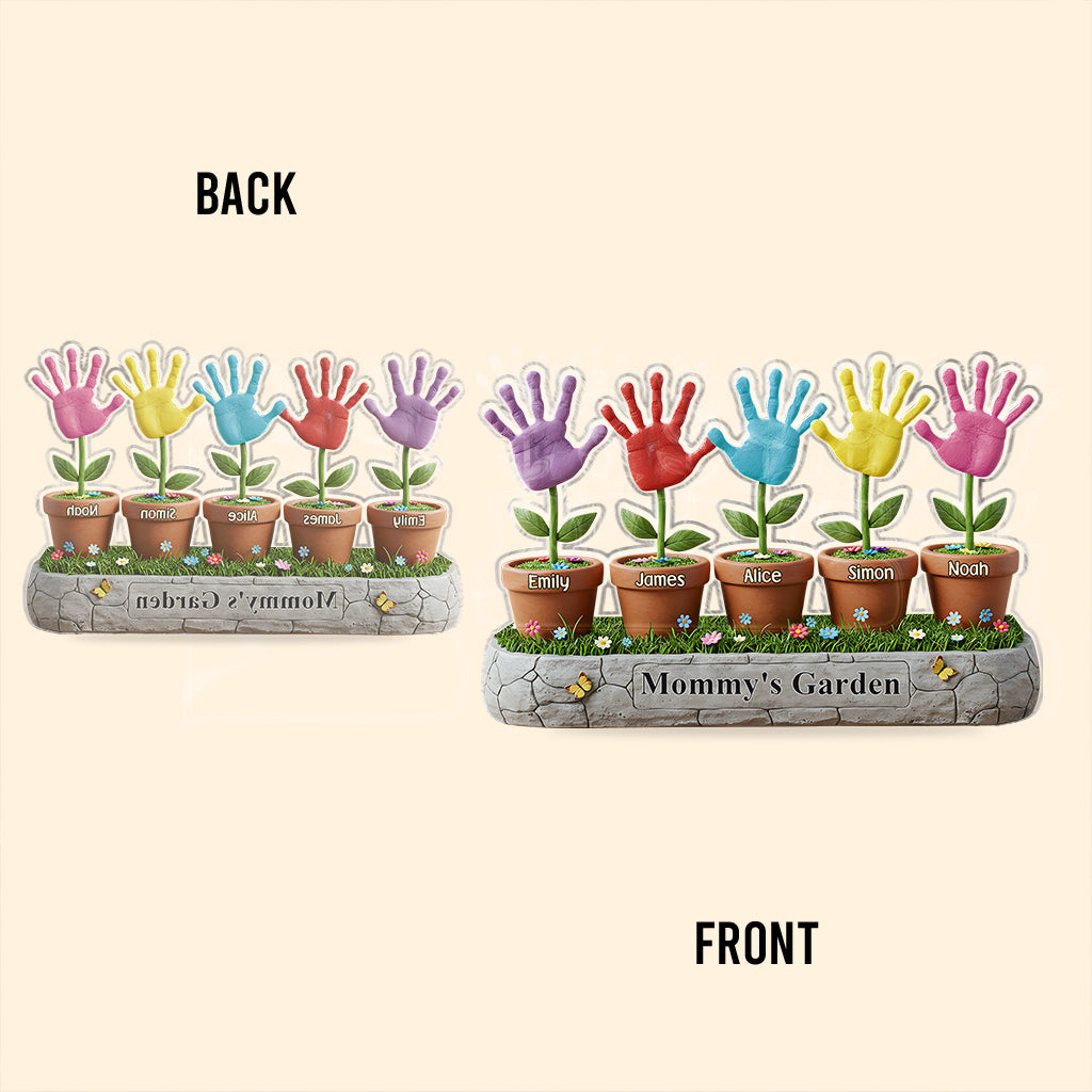 Magnifique cadeau d'empreinte de main d'enfant dans un jardin pour maman ou grand-mère - Plaque acrylique personnalisée avec empreinte de main