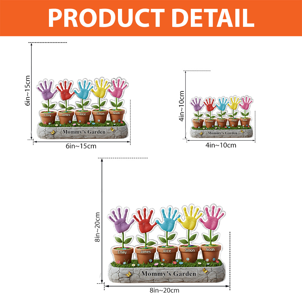 Magnifique cadeau d'empreinte de main d'enfant dans un jardin pour maman ou grand-mère - Plaque acrylique personnalisée avec empreinte de main