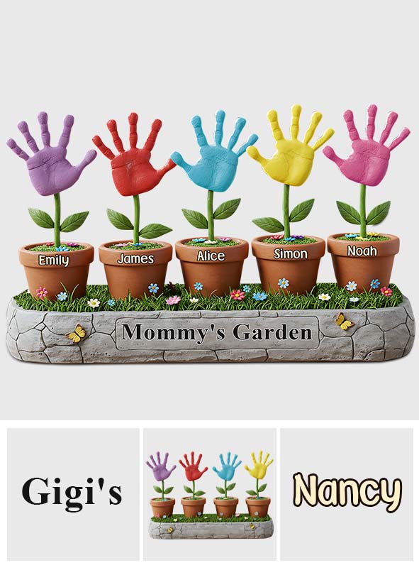 Magnifique cadeau d'empreinte de main d'enfant dans un jardin pour maman ou grand-mère - Plaque acrylique personnalisée avec empreinte de main