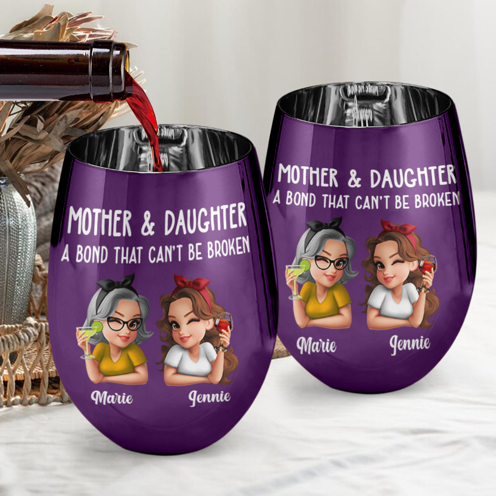 Mère et fille : un lien indéfectible - Verre à vin métallique personnalisé « Maman »