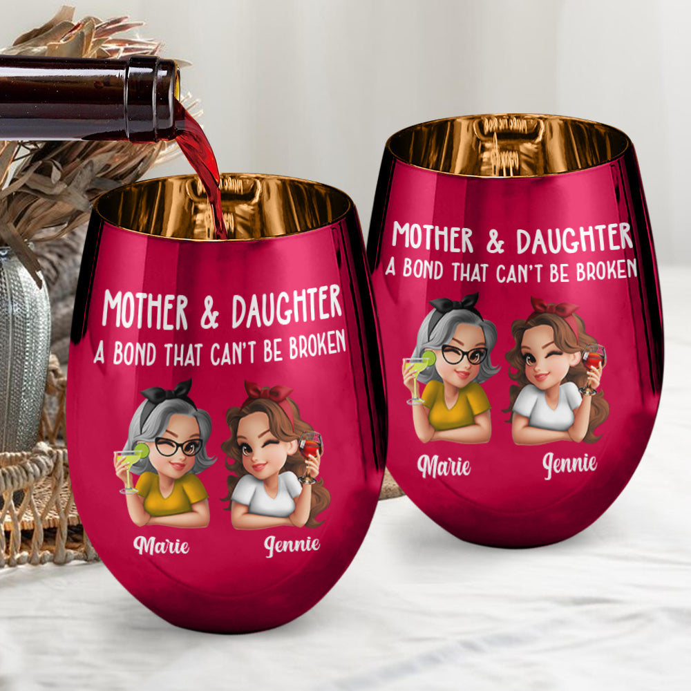 Mère et fille : un lien indéfectible - Verre à vin métallique personnalisé « Maman »