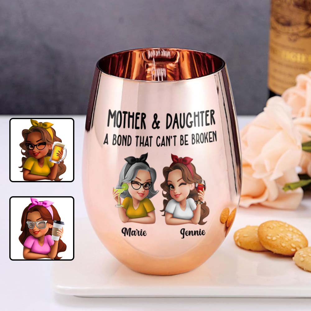 Mère et fille : un lien indéfectible - Verre à vin métallique personnalisé « Maman »