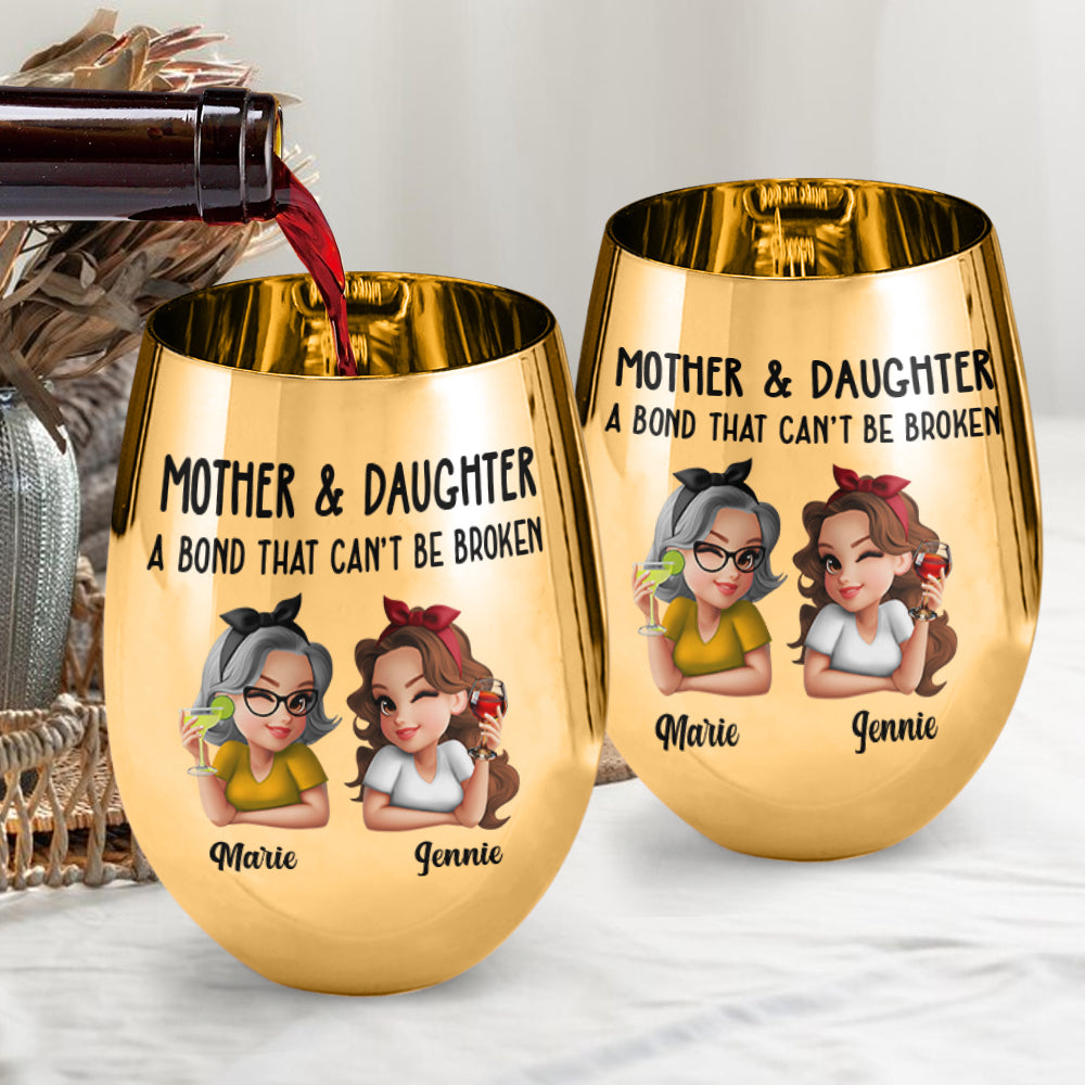 Mère et fille : un lien indéfectible - Verre à vin métallique personnalisé « Maman »