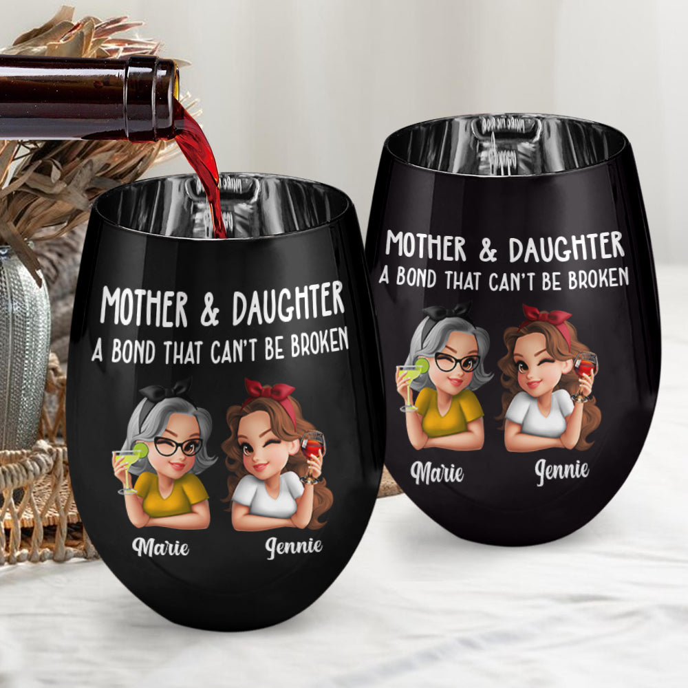 Mère et fille : un lien indéfectible - Verre à vin métallique personnalisé « Maman »