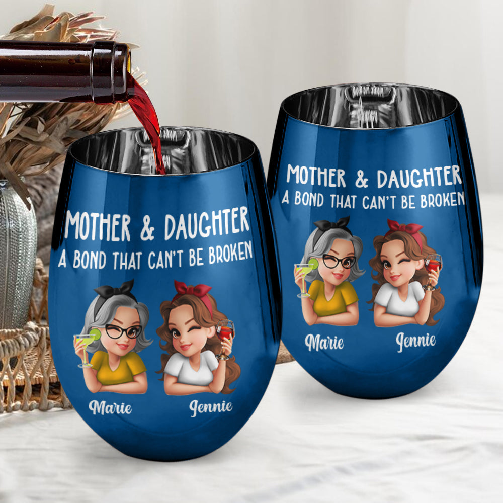 Mère et fille : un lien indéfectible - Verre à vin métallique personnalisé « Maman »