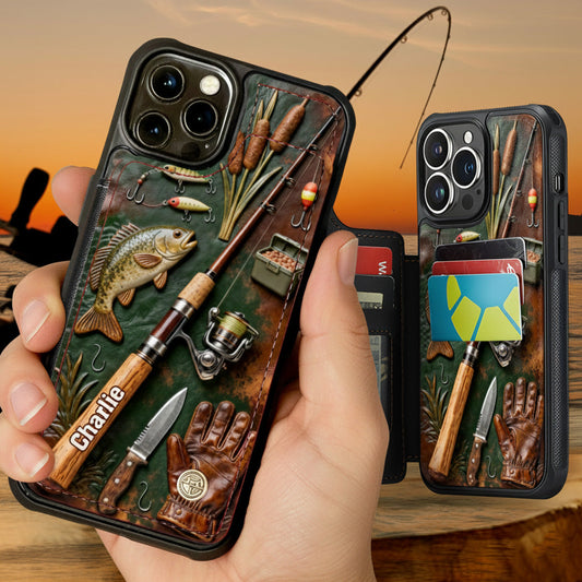 Passionné de pêche ? Étui portefeuille pour téléphone personnalisé avec impression sur le thème de la pêche.