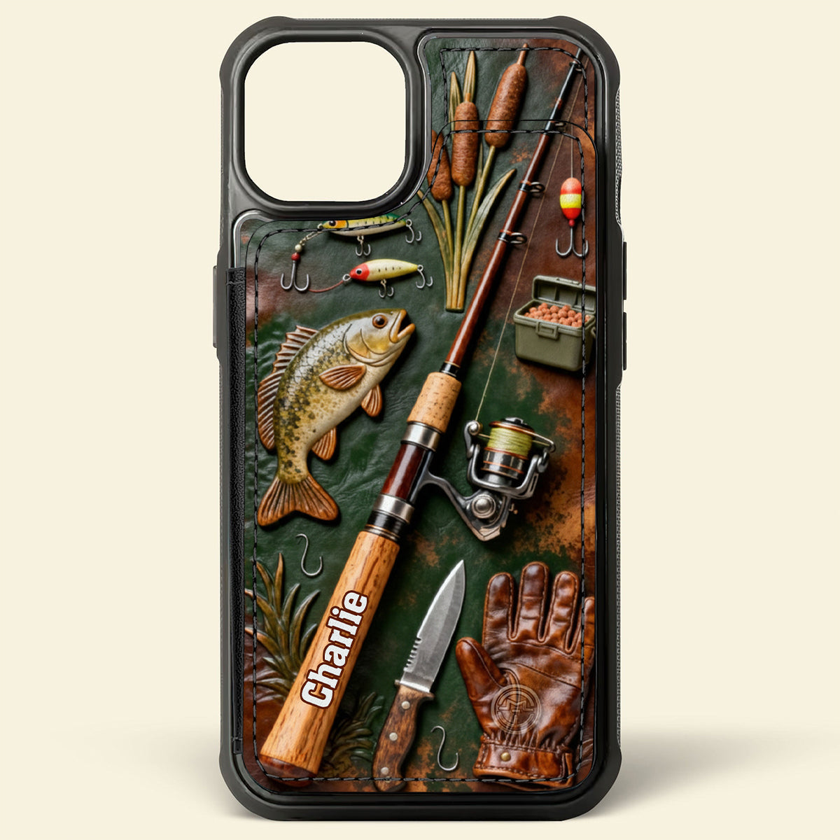 Passionné de pêche ? Étui portefeuille pour téléphone personnalisé avec impression sur le thème de la pêche.