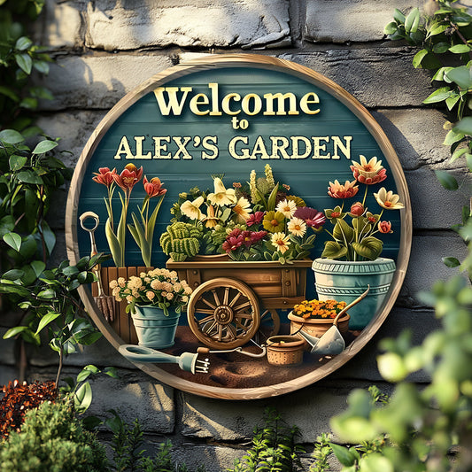 Bienvenue dans mon jardin - Panneau rond en bois personnalisé pour le jardinage
