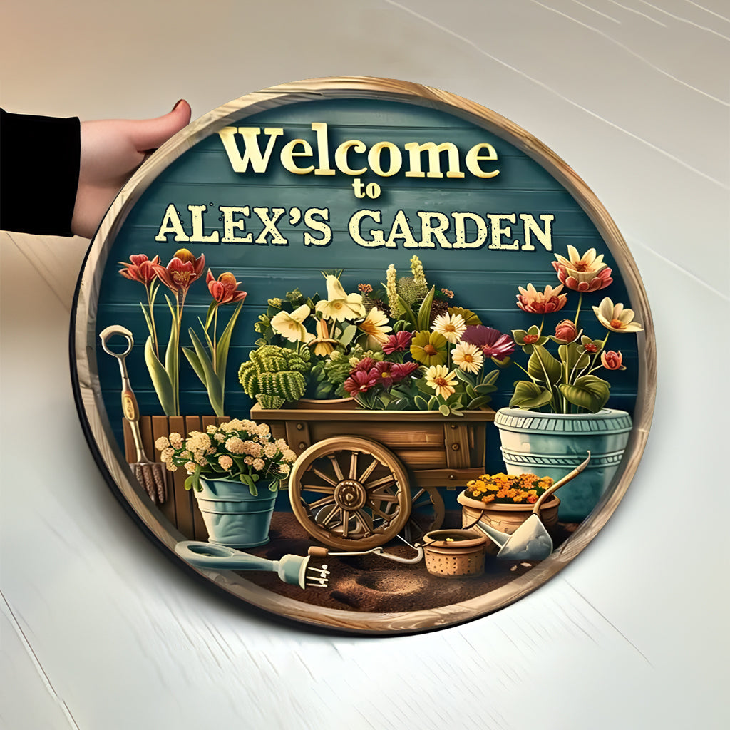 Bienvenue dans mon jardin - Panneau rond en bois personnalisé pour le jardinage