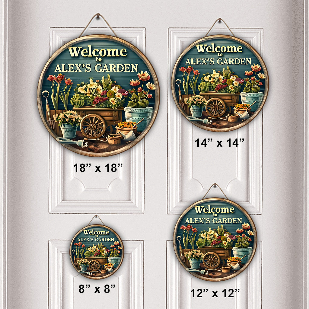 Bienvenue dans mon jardin - Panneau rond en bois personnalisé pour le jardinage