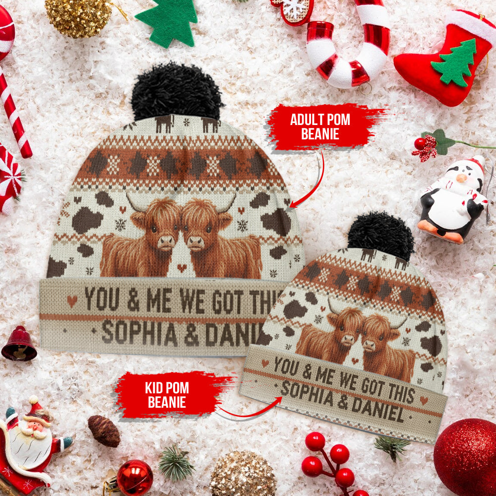 You & Me We Got This - Personalized Highland Cow Beanie Hat