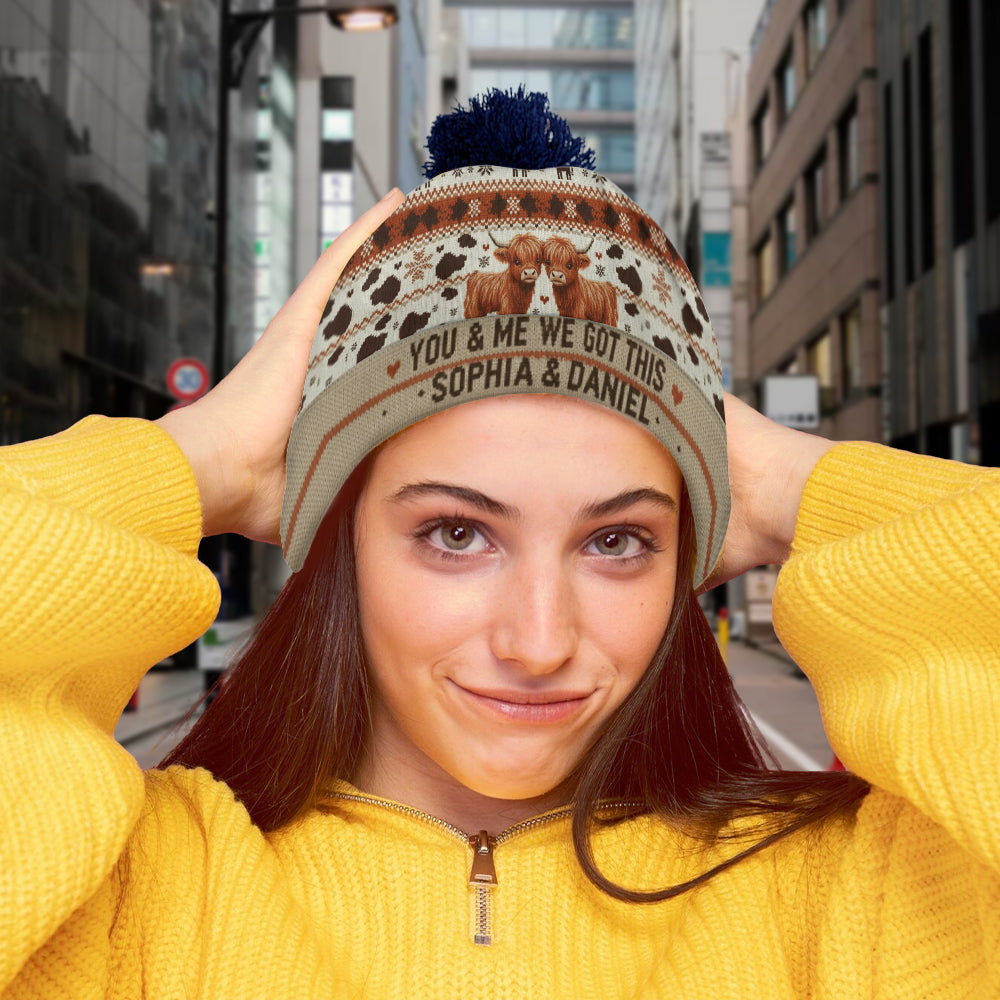 You & Me We Got This - Personalized Highland Cow Beanie Hat