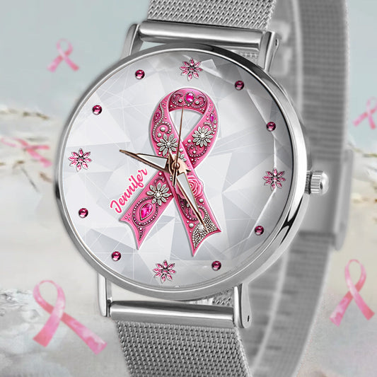 Sensibilisation au cancer du sein - Montre-bracelet personnalisée pour femmes sensibilisant au cancer du sein 