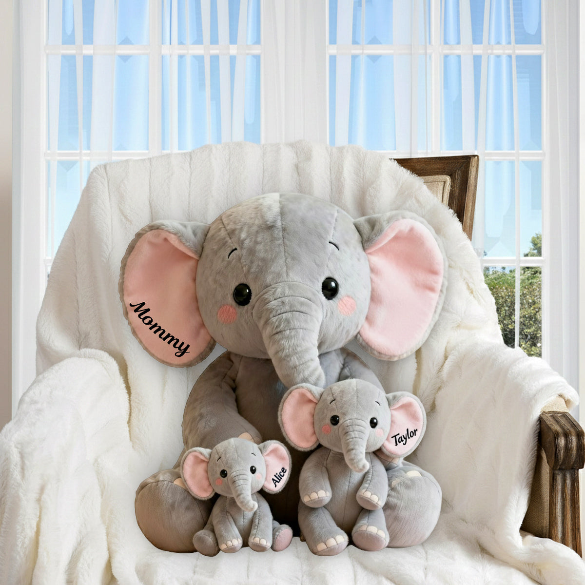 Mom/Grandma Elephant With Little Kids/Grandkids - Personalized Grandma Premium Faux Fur Pillow