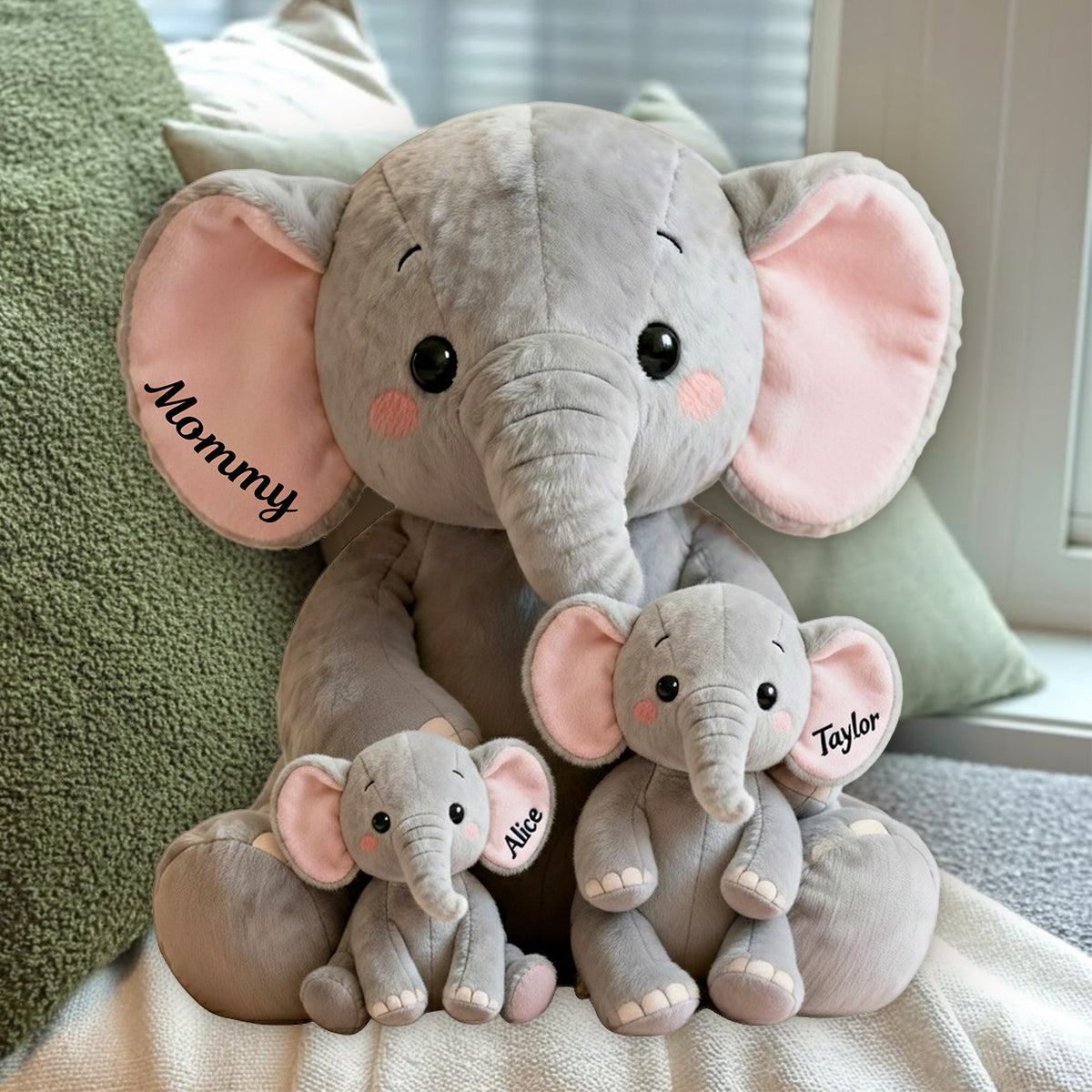 Mom/Grandma Elephant With Little Kids/Grandkids - Personalized Grandma Premium Faux Fur Pillow