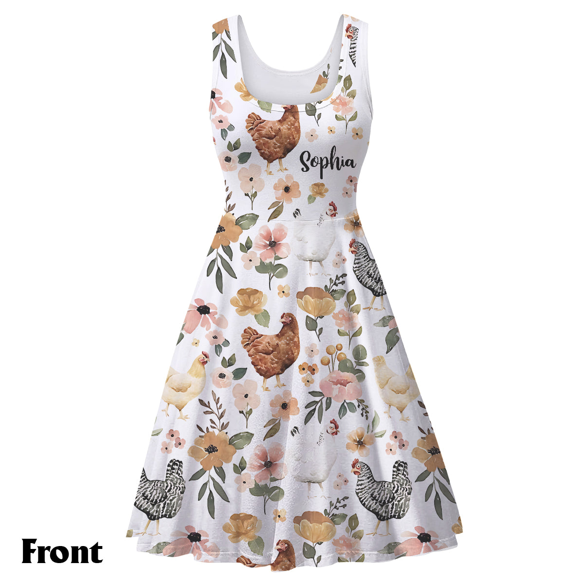 Floral Chicken - Personalized Chicken Sleeveless Dress