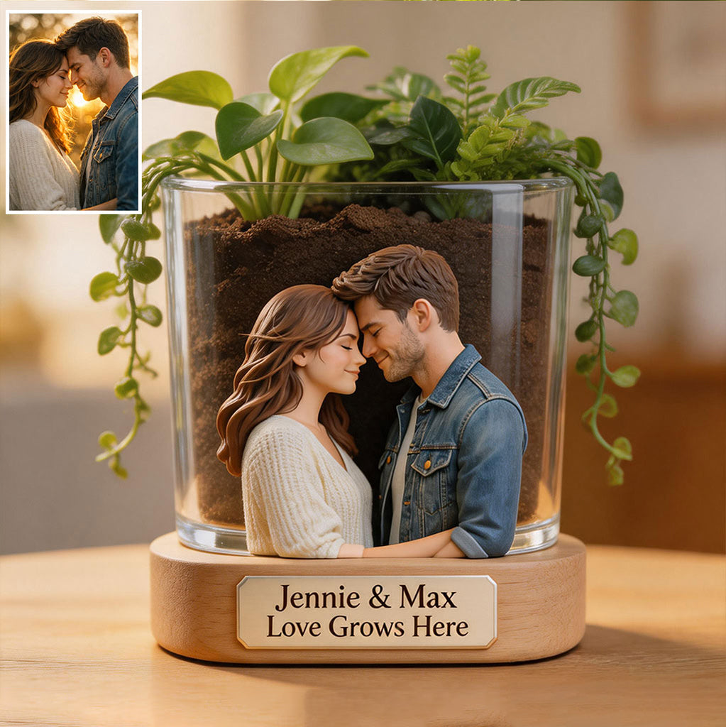 L'amour pousse ici - Pot en acrylique personnalisé pour couple