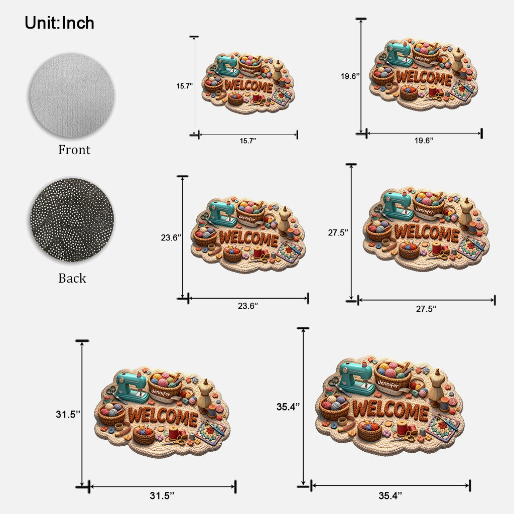 Cadeau idéal pour les passionnés de couture : paillasson/tapis de porte personnalisé en forme de point de couture.