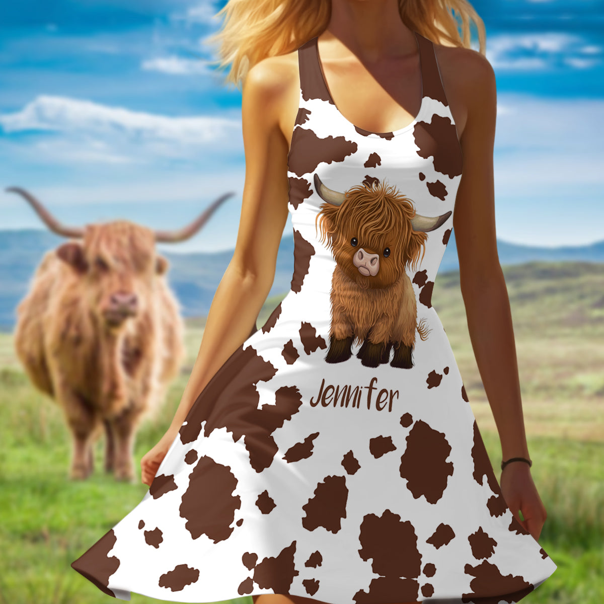 Juste une fille qui aime les vaches des Highlands - Robe sans manches personnalisée avec motif vache des Highlands