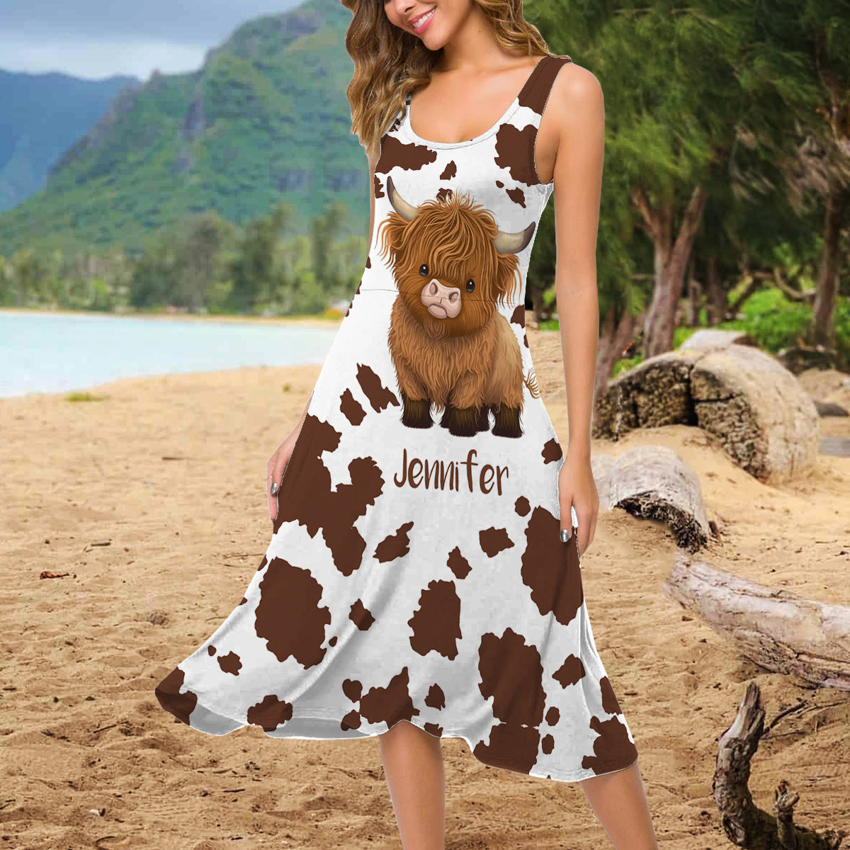 Juste une fille qui aime les vaches des Highlands - Robe sans manches personnalisée avec motif vache des Highlands