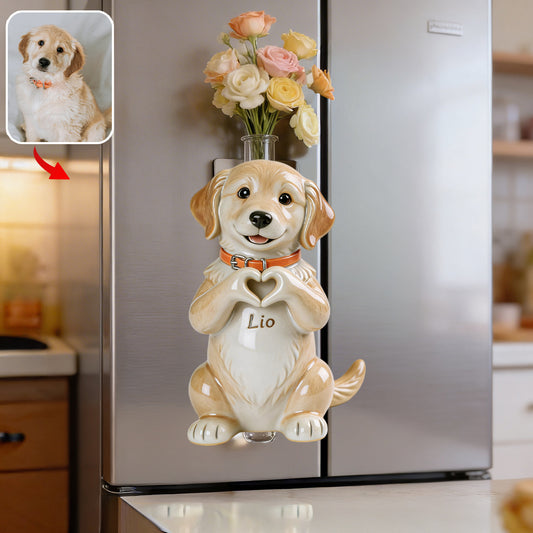 Any Pet Photo - Personalized Dog Magnetic Flower Vase