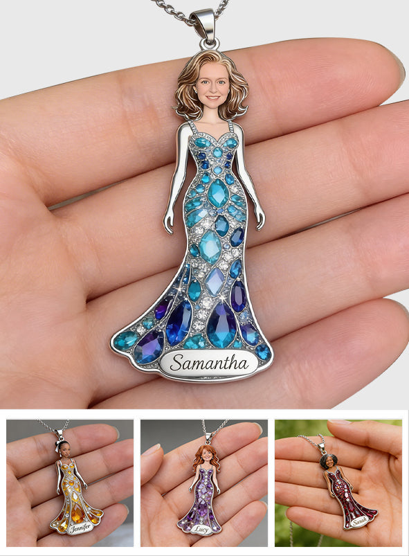 Any Birth Stone Effect - Personalized Birth Stone Shaped Metal Pendant Necklace