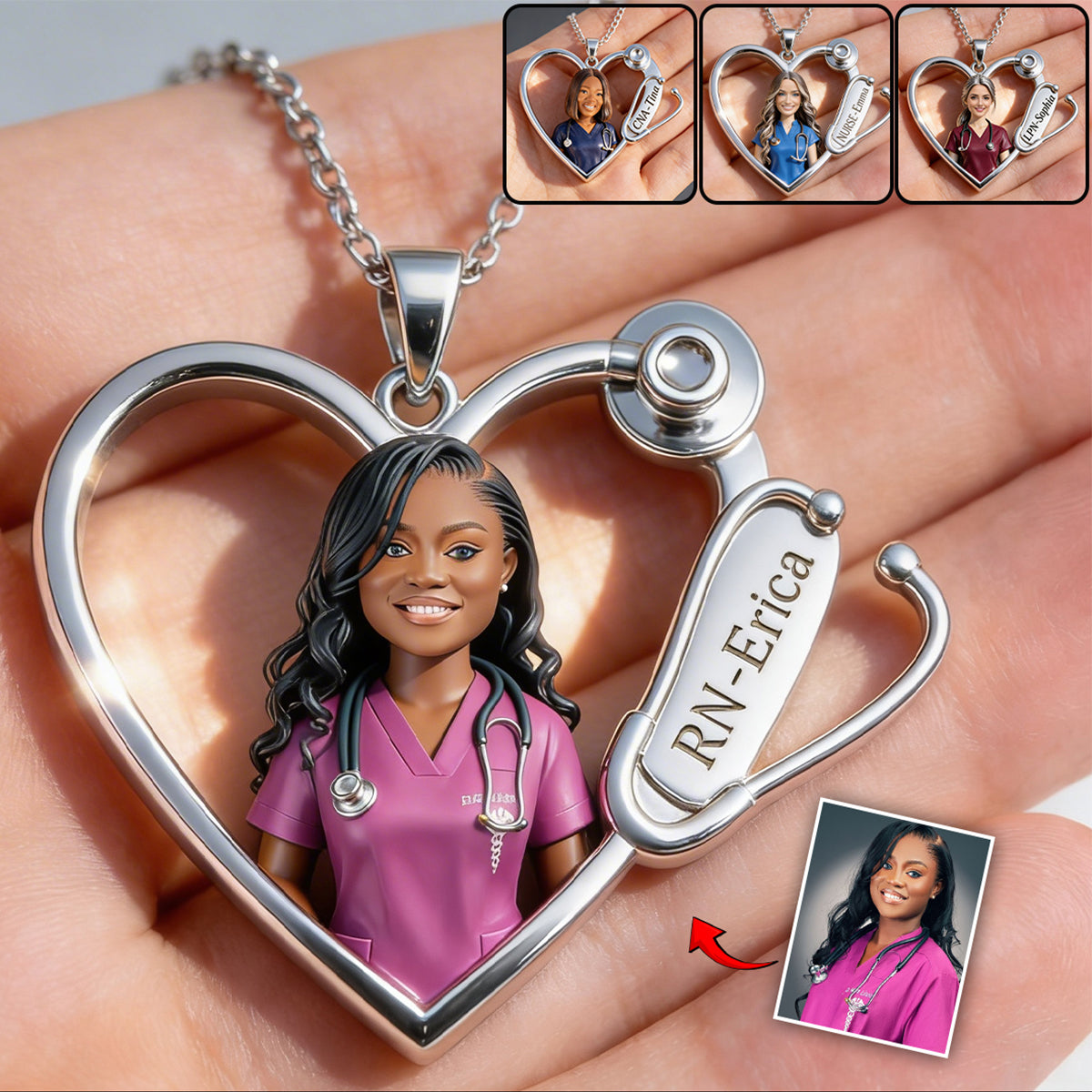 Custom Any Photo Love Nurse Life - Personalized Nurse Shaped Metal Pendant Necklace