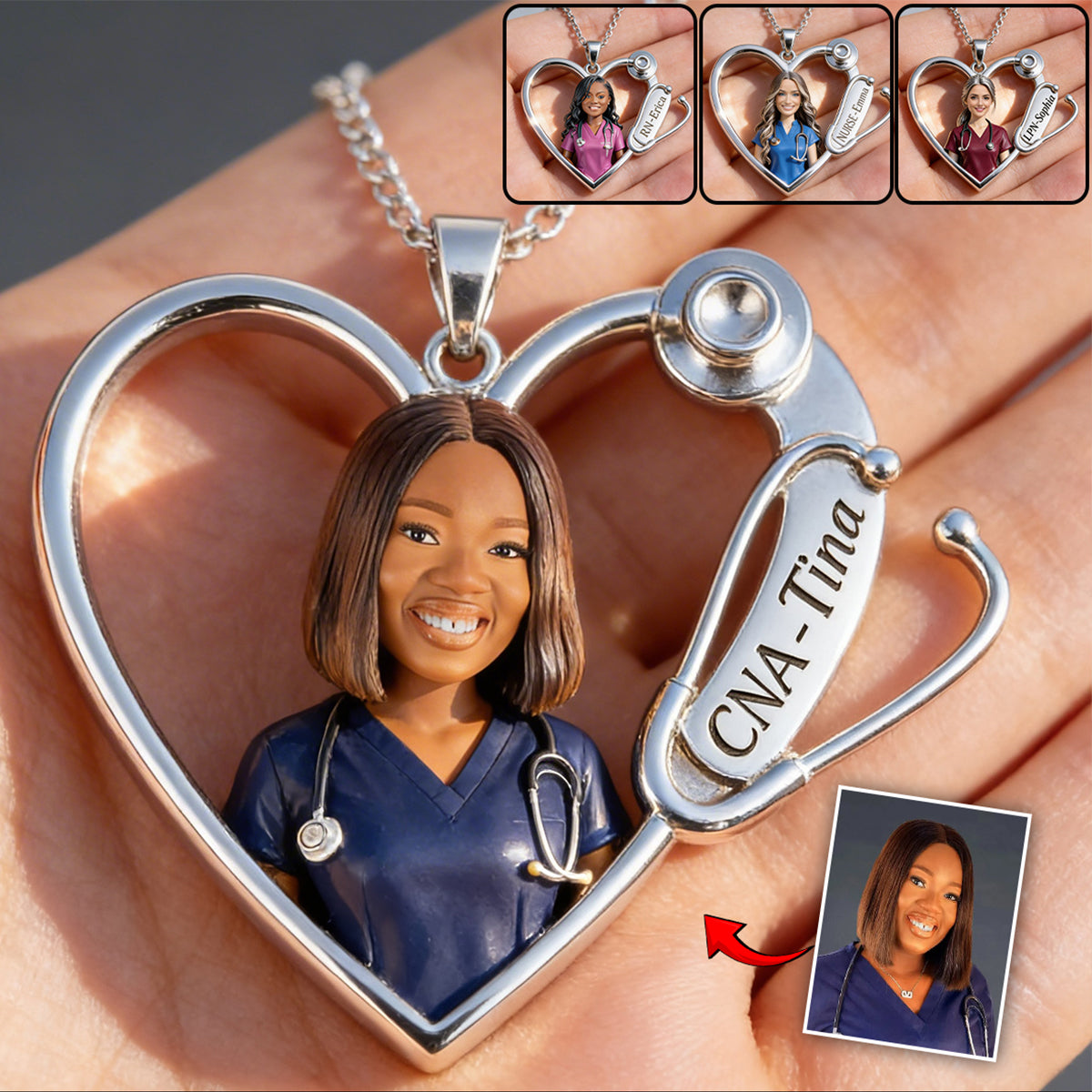 Custom Any Photo Love Nurse Life - Personalized Nurse Shaped Metal Pendant Necklace