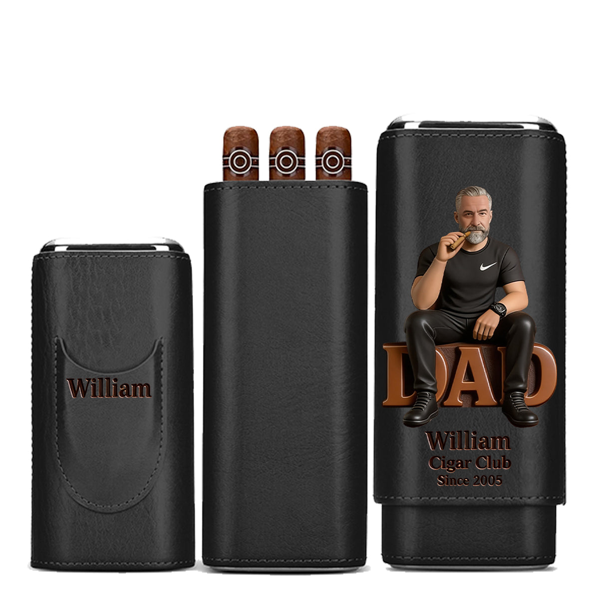 Papa Aime les Cigares - Étui à Cigares en Cuir Personnalisé