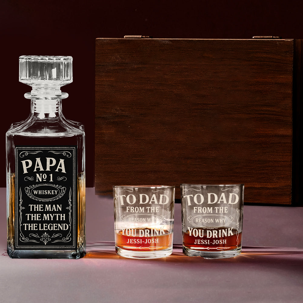 Cadeau pour amateur d'alcool, cadeau pour la fête des pères - Coffret carafe à whisky personnalisée pour papa