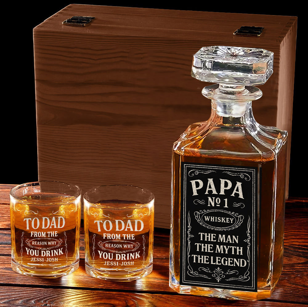 Cadeau pour amateur d'alcool, cadeau pour la fête des pères - Coffret carafe à whisky personnalisée pour papa