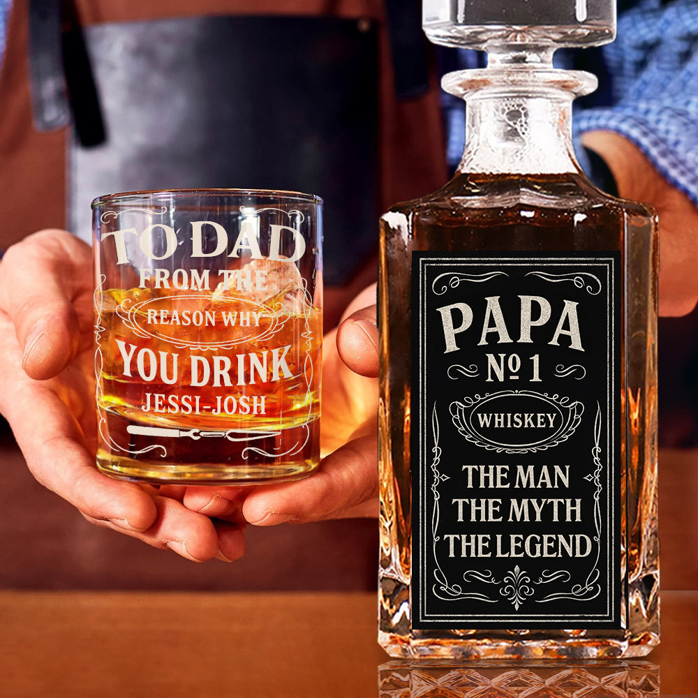 Cadeau pour amateur d'alcool, cadeau pour la fête des pères - Coffret carafe à whisky personnalisée pour papa