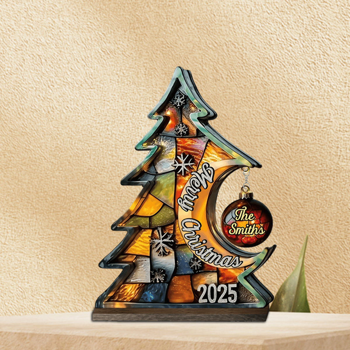 Joyeux Noël - Plaque familiale personnalisée avec breloque