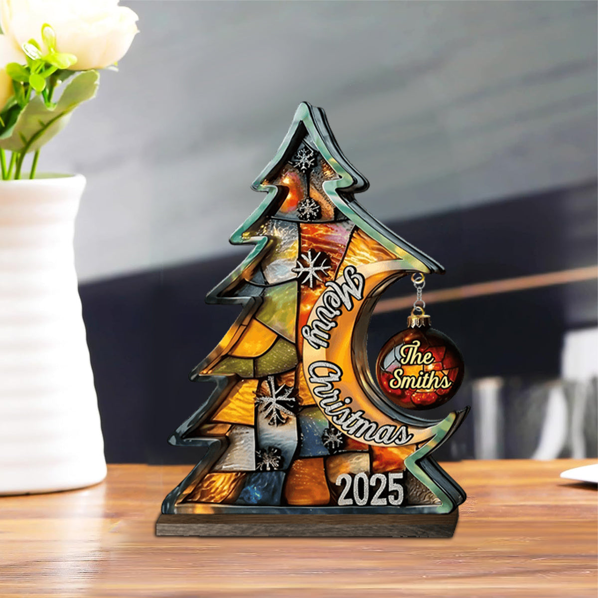 Joyeux Noël - Plaque familiale personnalisée avec breloque