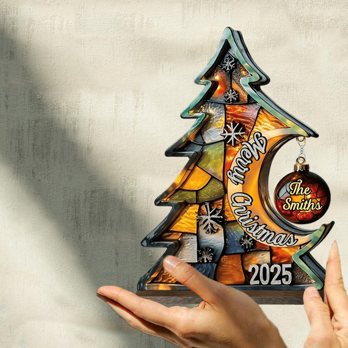 Joyeux Noël - Plaque familiale personnalisée avec breloque