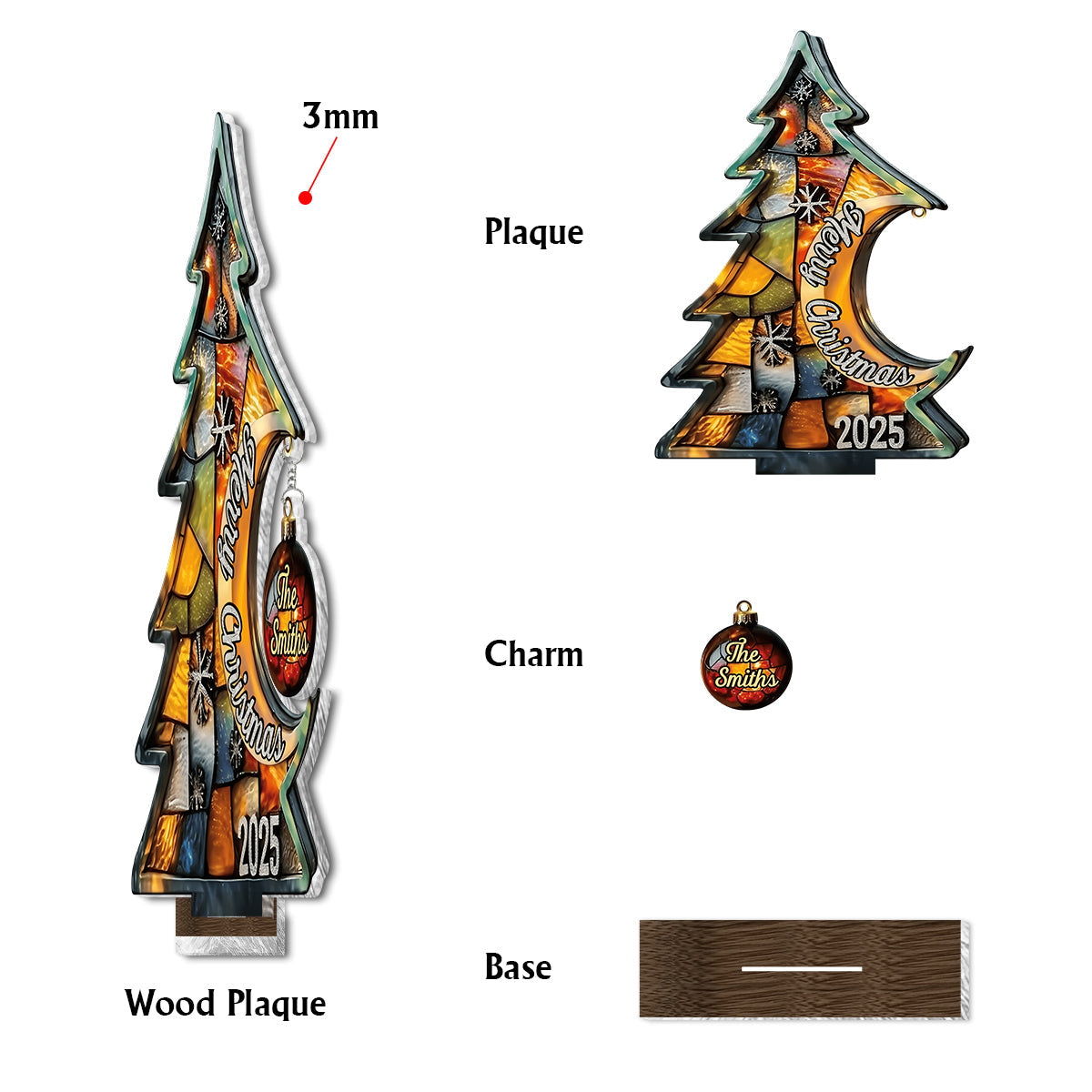 Joyeux Noël - Plaque familiale personnalisée avec breloque