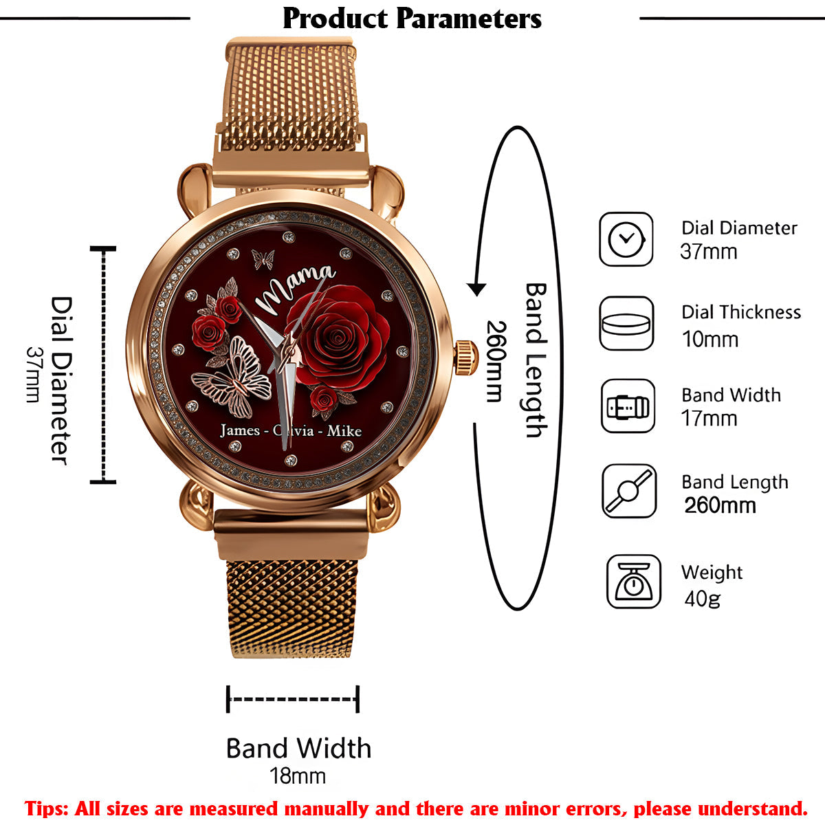 Montre-bracelet personnalisée « Mama Rose Flower » pour maman et femme 