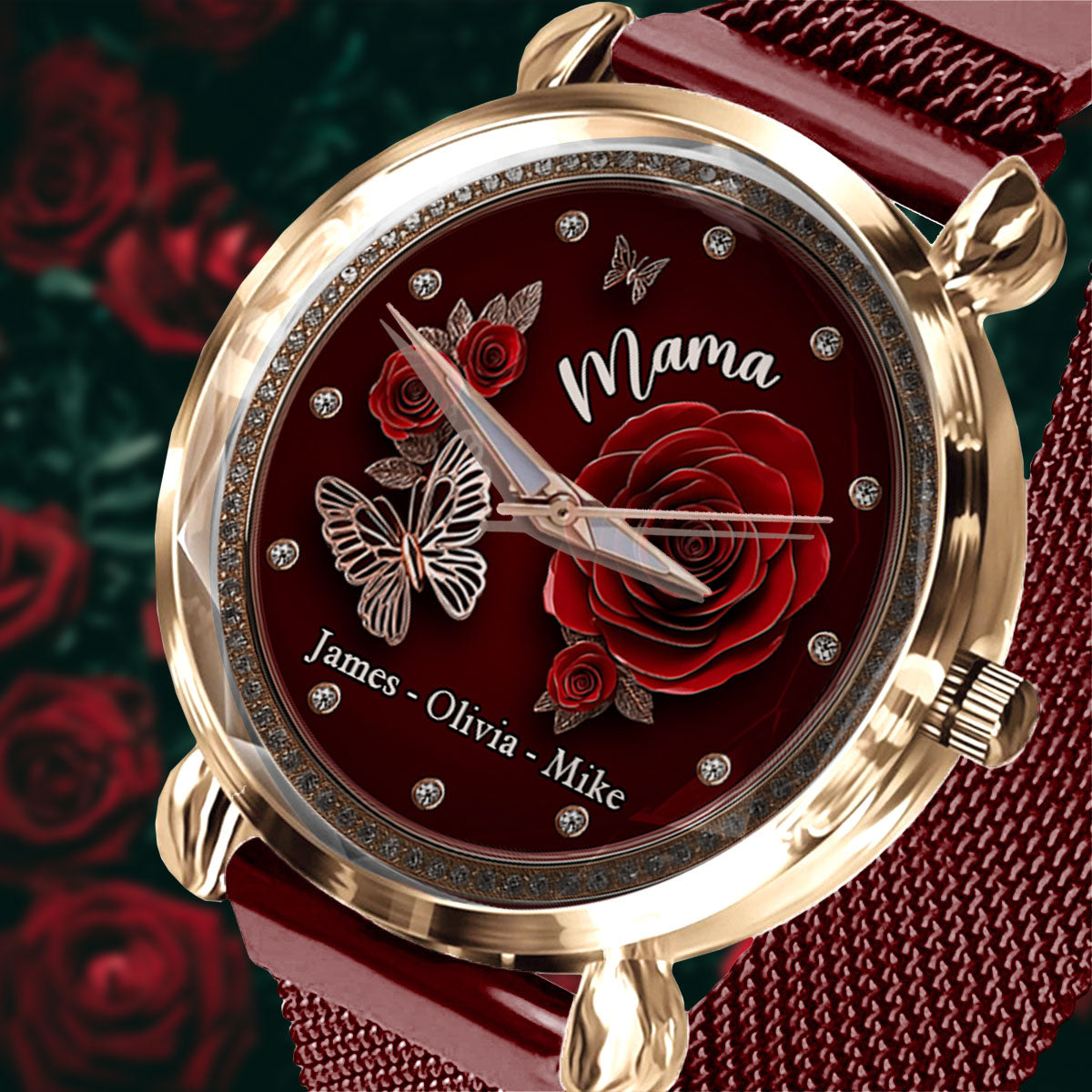 Montre-bracelet personnalisée « Mama Rose Flower » pour maman et femme 
