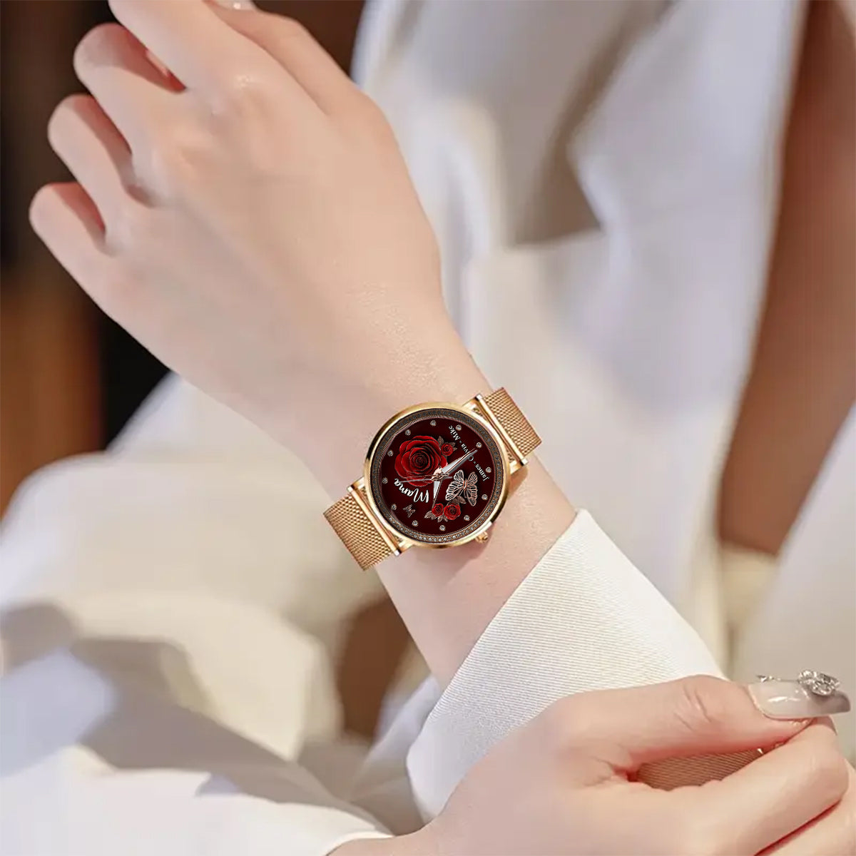 Montre-bracelet personnalisée « Mama Rose Flower » pour maman et femme 