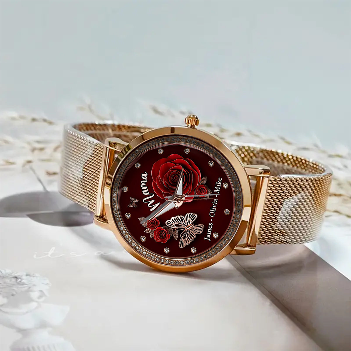Montre-bracelet personnalisée « Mama Rose Flower » pour maman et femme 