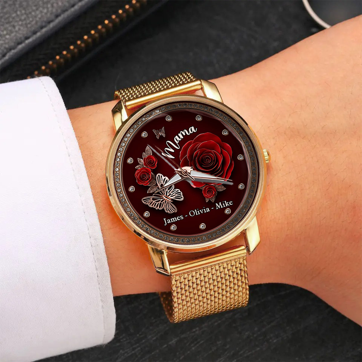 Montre-bracelet personnalisée « Mama Rose Flower » pour maman et femme 