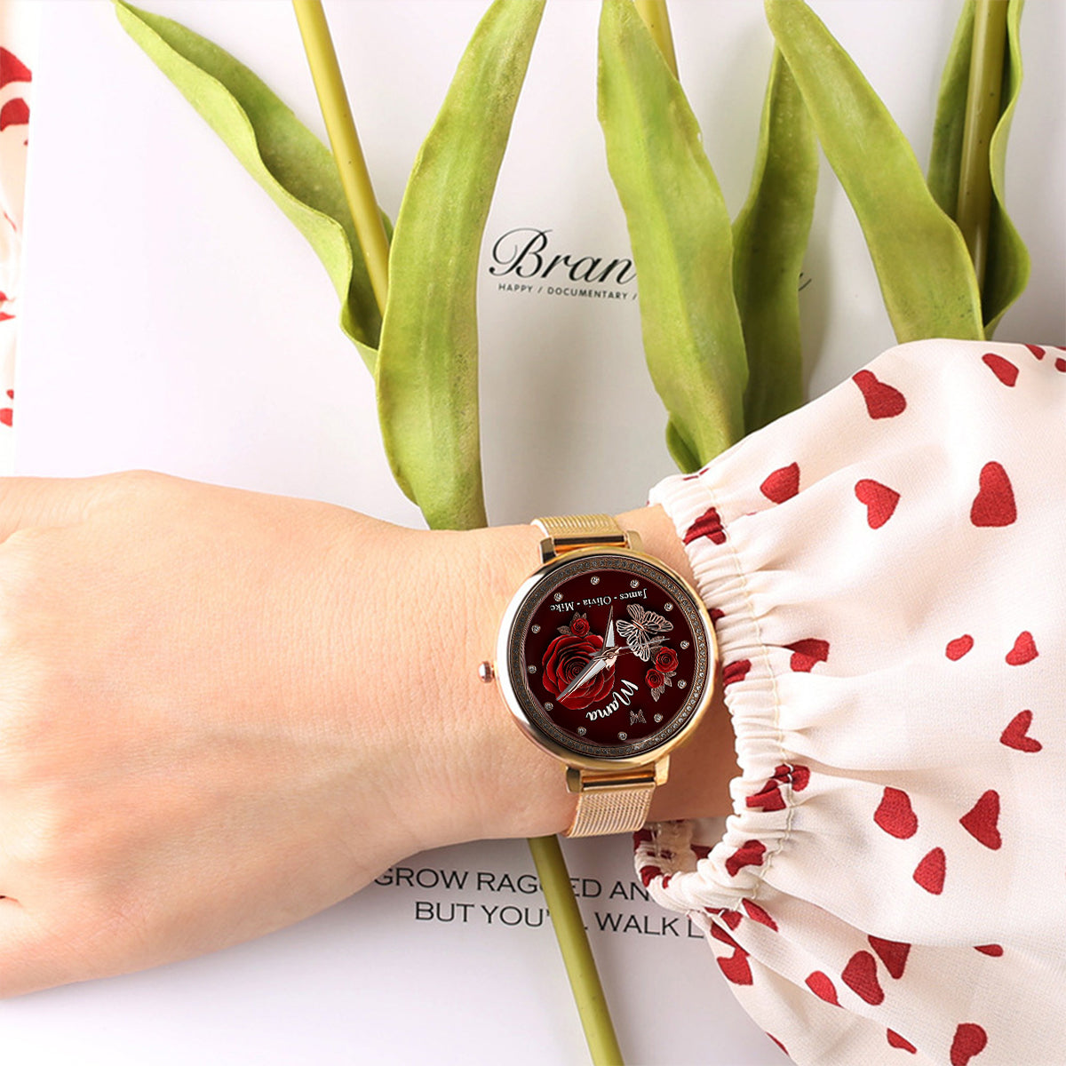 Montre-bracelet personnalisée « Mama Rose Flower » pour maman et femme 