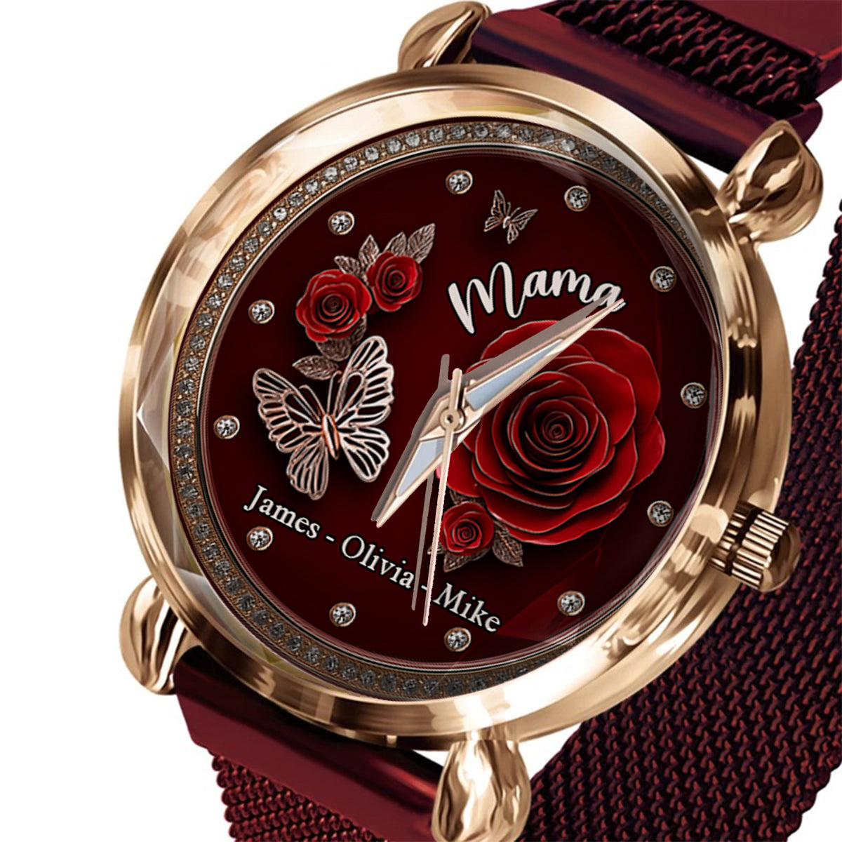 Montre-bracelet personnalisée « Mama Rose Flower » pour maman et femme 