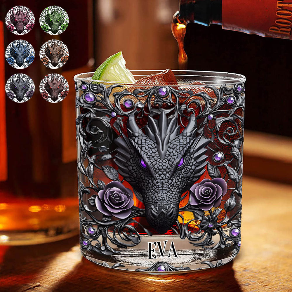 Verre à whisky personnalisé Dragon et Roses